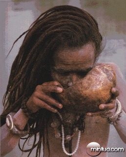 An aghori drinking water from a skull-another of their strage rituals